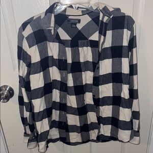 Lands' End Women’s Navy blue and White Plaid Long Sleeved Shirt